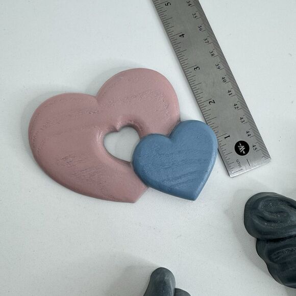 Vtg Set of Blue & Pink Bows Home Interior Wall Hangings Burnwood Hearts 5 Pieces - Picture 6 of 9